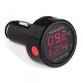 Mini Digital Voltmeter/Thermometr DC12-24V/-10+80град в прикуриватель