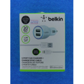Адаптер для сотовых авто 5V-2.1A/3.4A  выход 2 USB + шнур USB-iPAD5 (Belkin)