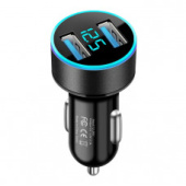 ЗУ авто 2*USB порт с вольтметром в прикуриватель, QC 20W