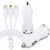 Разветвитель ЗУ прикуриватель- 2 USB, Micro USB, TYPE-C,Ligthning